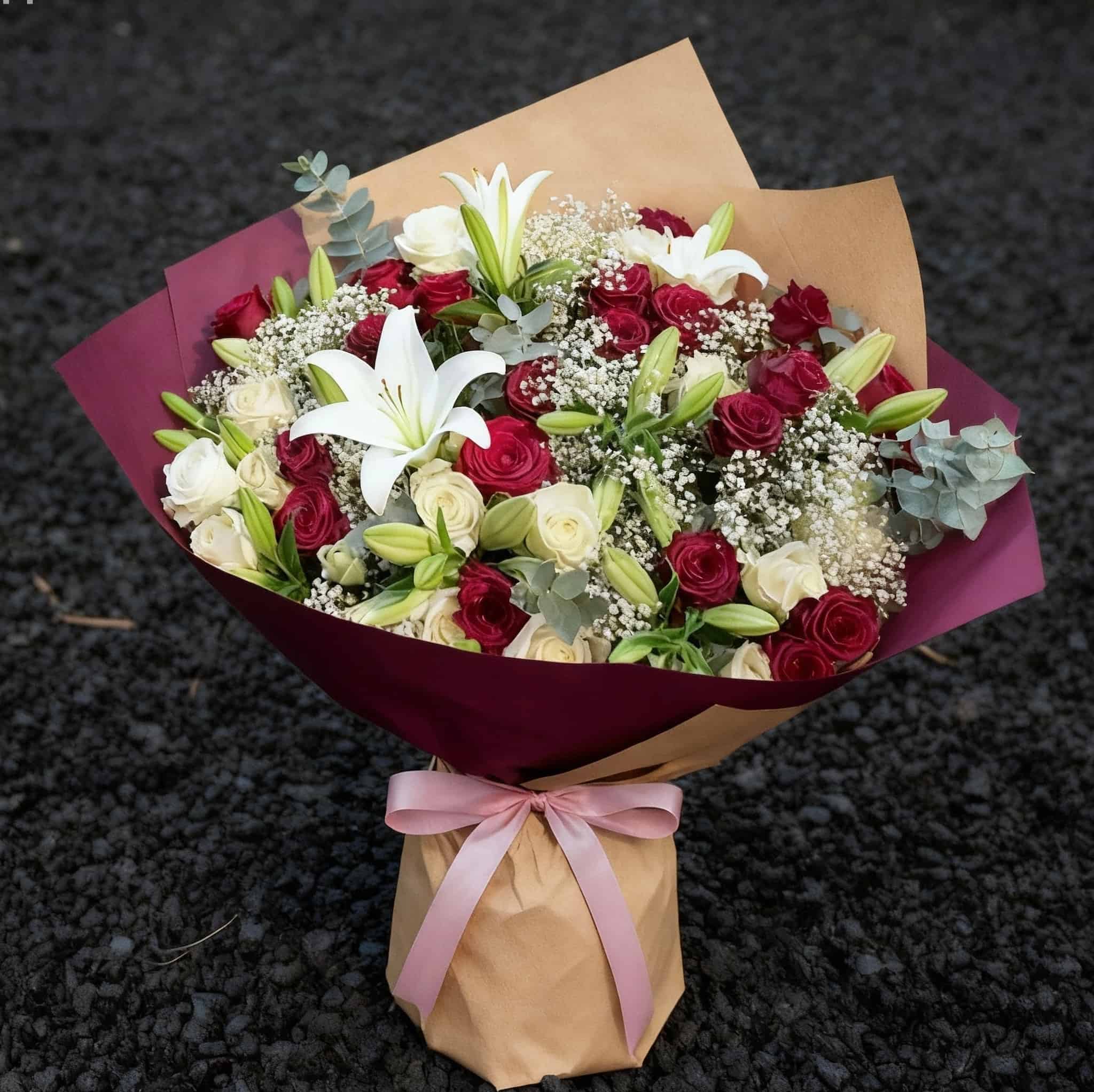 Букет «Сальма» | Гармония персика и малины в теплых тонах